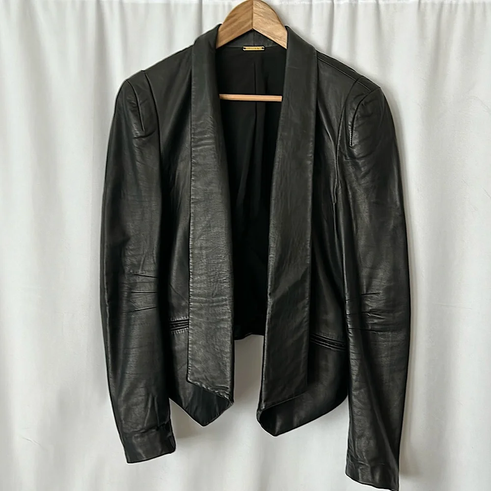 Rebecca Minkoff Buttery Soft Black Lambskin Leather Jacket Coat **Size L**🌺🌺 - Picture 1 of 4